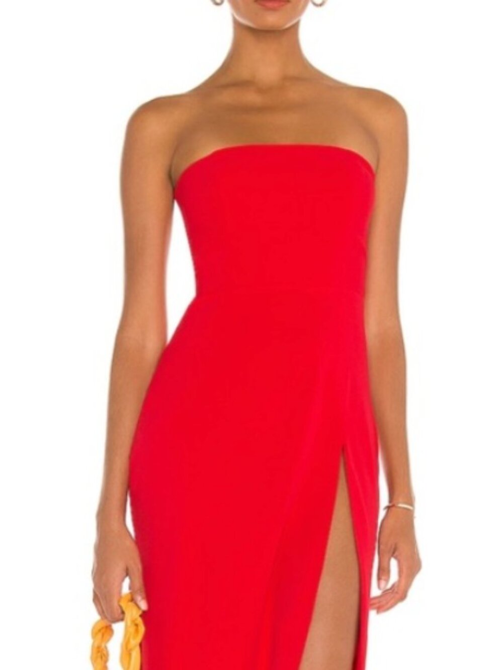 Revolve Amanda Uprichard Red Strapless Slit Dress Midi